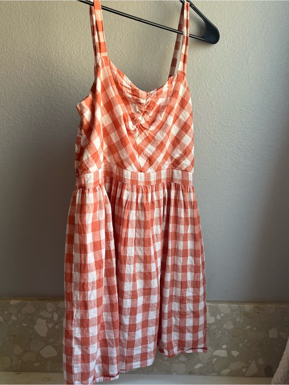 Altar’d State Orange White Gingham Cotton Linen Smocked Babydoll Mini Dress M